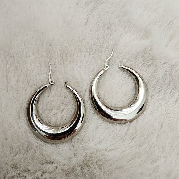 NEW Elegant Silver Stainless Steel Chunky Large Hoop Earrings - Picture 8 of 8